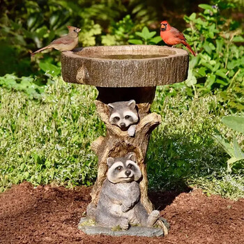 Ρητίνη Raccoon Birdbath Polyresin Antique Garden Bird Bath Antique Garden Bird Bath Home Κήπος Αυλή Γλυπτά ζώων Στολίδια