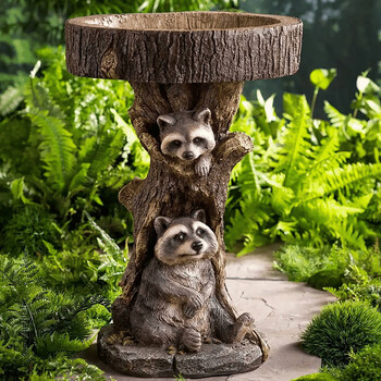 Ρητίνη Raccoon Birdbath Polyresin Antique Garden Bird Bath Antique Garden Bird Bath Home Κήπος Αυλή Γλυπτά ζώων Στολίδια