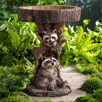 Ρητίνη Raccoon Birdbath Polyresin Antique Garden Bird Bath Antique Garden Bird Bath Home Κήπος Αυλή Γλυπτά ζώων Στολίδια