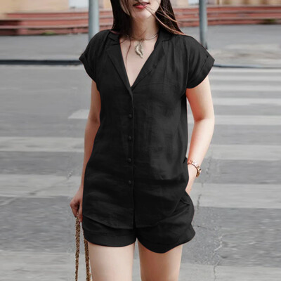 Blazer de vară la modă ZANZEA Seturi elegante de cămașă cu mânecă scurtă, pantaloni, ocazional, seturi de potrivire, 2 buc. ținute pentru femei