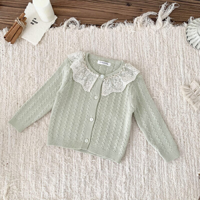 Dječji džemper Gornja odjeća 2023. Pletena čipkana majica s izdubljenim rukavima za djevojčice Lampion Majica dugih rukava s donjim dijelom Princess