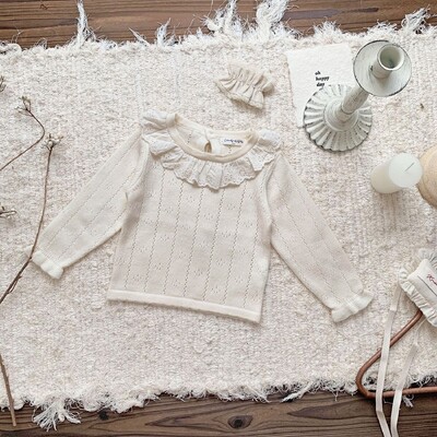 Dječji džemper Gornja odjeća 2023. Pletena čipkana majica s izdubljenim rukavima za djevojčice Lampion Majica dugih rukava s donjim dijelom Princess