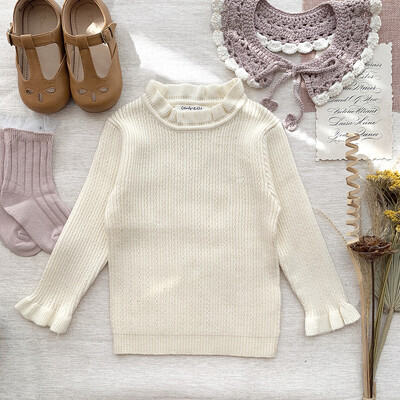 Dječji džemper Gornja odjeća 2023. Pletena čipkana majica s izdubljenim rukavima za djevojčice Lampion Majica dugih rukava s donjim dijelom Princess