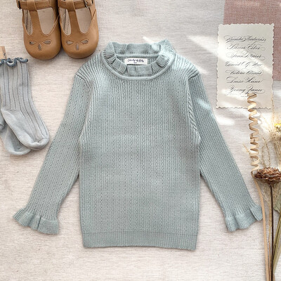 Dječji džemper Gornja odjeća 2023. Pletena čipkana majica s izdubljenim rukavima za djevojčice Lampion Majica dugih rukava s donjim dijelom Princess