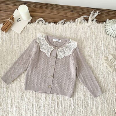 Dječji džemper Gornja odjeća 2023. Pletena čipkana majica s izdubljenim rukavima za djevojčice Lampion Majica dugih rukava s donjim dijelom Princess