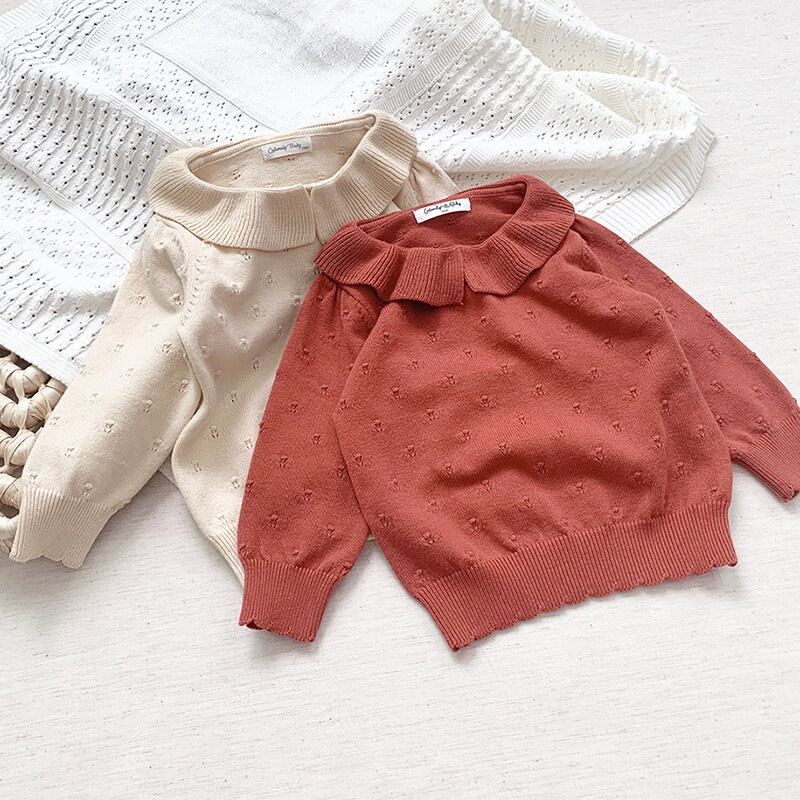 Dječji džemper Gornja odjeća 2023. Pletena čipkana majica s izdubljenim rukavima za djevojčice Lampion Majica dugih rukava s donjim dijelom Princess