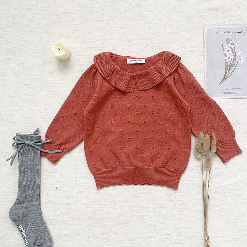 Dječji džemper Gornja odjeća 2023. Pletena čipkana majica s izdubljenim rukavima za djevojčice Lampion Majica dugih rukava s donjim dijelom Princess