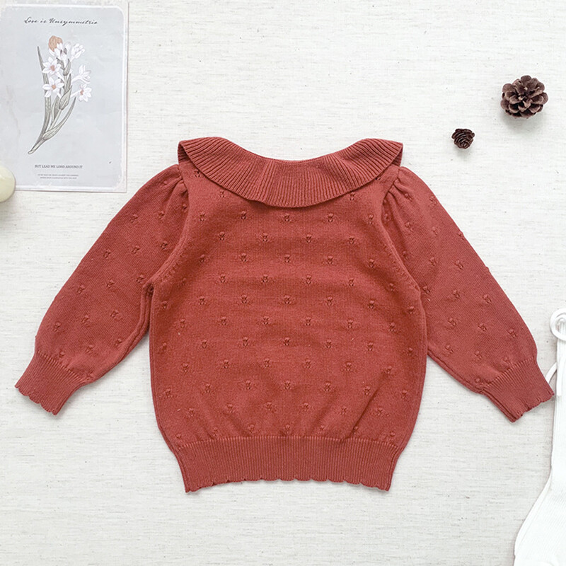 Dječji džemper Gornja odjeća 2023. Pletena čipkana majica s izdubljenim rukavima za djevojčice Lampion Majica dugih rukava s donjim dijelom Princess