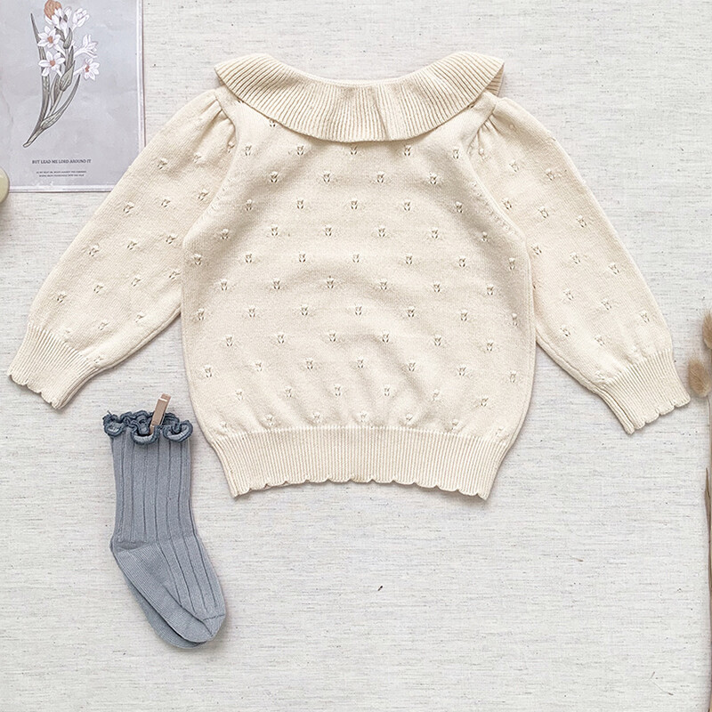 Dječji džemper Gornja odjeća 2023. Pletena čipkana majica s izdubljenim rukavima za djevojčice Lampion Majica dugih rukava s donjim dijelom Princess