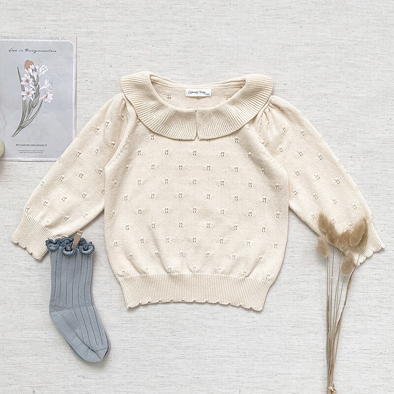 Dječji džemper Gornja odjeća 2023. Pletena čipkana majica s izdubljenim rukavima za djevojčice Lampion Majica dugih rukava s donjim dijelom Princess