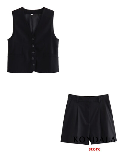 TRAFZA Casual λινό γυναικεία κοστούμια 2 τεμαχίων V με κουμπιά με λαιμόκοψη γιλέκο σακάκι + ψηλή μέση φαρδιά σορτς ποδιών μόδας 2024 Καλοκαιρινά vintage σετ