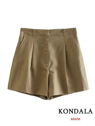 TRAFZA Casual λινό γυναικεία κοστούμια 2 τεμαχίων V με κουμπιά με λαιμόκοψη γιλέκο σακάκι + ψηλή μέση φαρδιά σορτς ποδιών μόδας 2024 Καλοκαιρινά vintage σετ