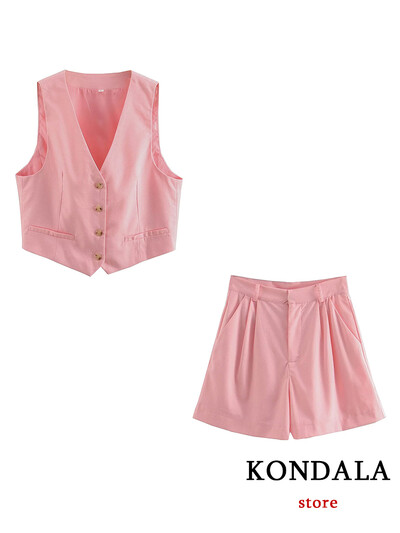 TRAFZA Casual λινό γυναικεία κοστούμια 2 τεμαχίων V με κουμπιά με λαιμόκοψη γιλέκο σακάκι + ψηλή μέση φαρδιά σορτς ποδιών μόδας 2024 Καλοκαιρινά vintage σετ