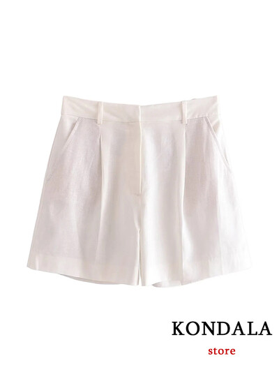 TRAFZA Casual λινό γυναικεία κοστούμια 2 τεμαχίων V με κουμπιά με λαιμόκοψη γιλέκο σακάκι + ψηλή μέση φαρδιά σορτς ποδιών μόδας 2024 Καλοκαιρινά vintage σετ