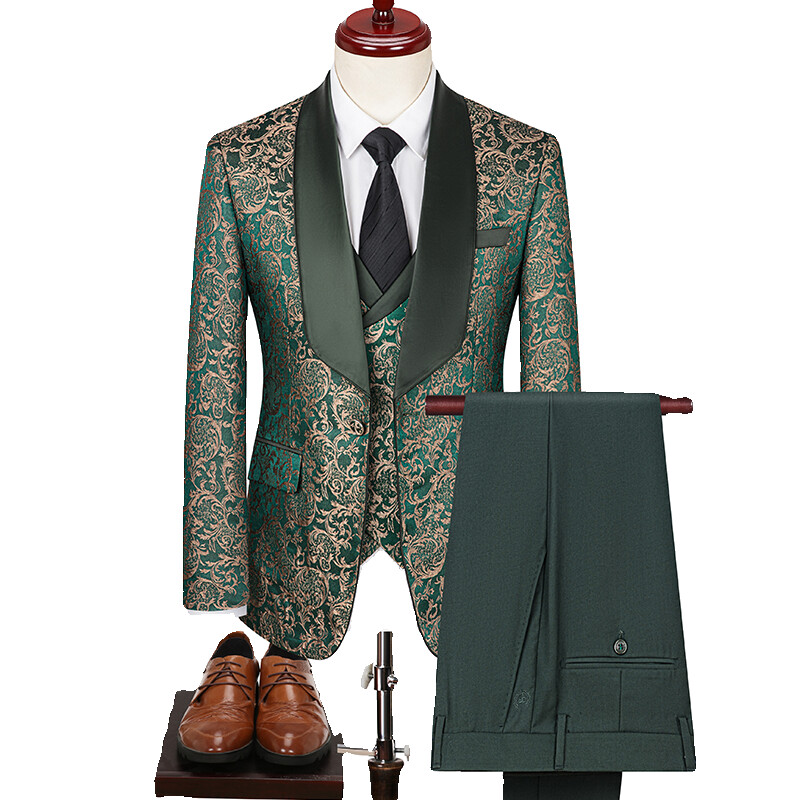 2024 de primăvară noi pentru bărbați (costum + vestă + pantaloni) rochie de mireasă jacquard de înaltă densitate în stil britanic de afaceri casual din trei piese