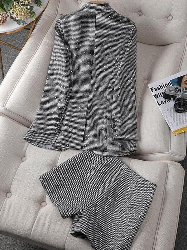 2023. Novo žensko Harajuku široko odijelo Dvodijelni komplet kratkih hlača sa šljokicama Nova jakna za proljeće i jesen Blazer + kratke hlače široke 2 komada