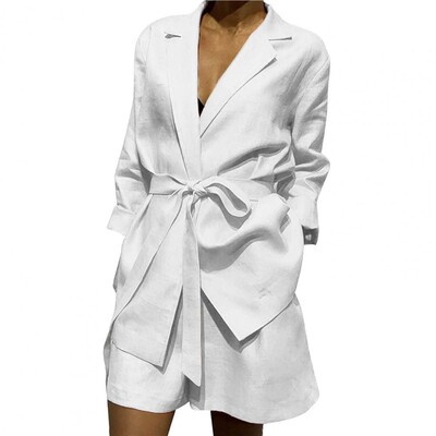 Ženski komplet kratkih hlača čiste boje Ženski komplet hlača Jednoredno kopčanje Kratke jakne dugih rukava Elegantan dvodijelni komplet za putovanje na posao