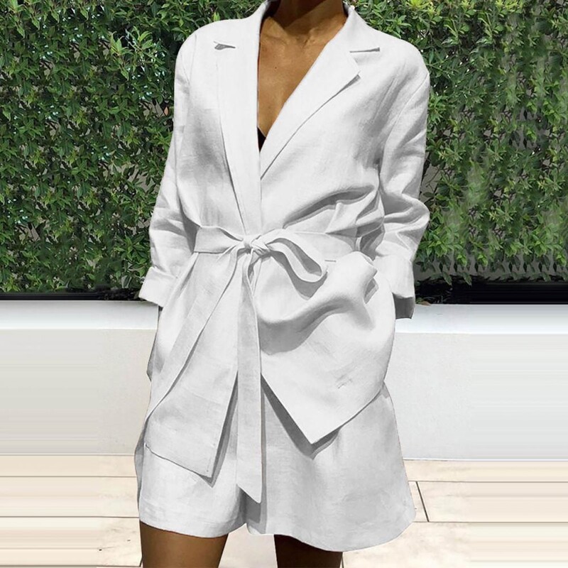 Ženski komplet kratkih hlača čiste boje Ženski komplet hlača Jednoredno kopčanje Kratke jakne dugih rukava Elegantan dvodijelni komplet za putovanje na posao