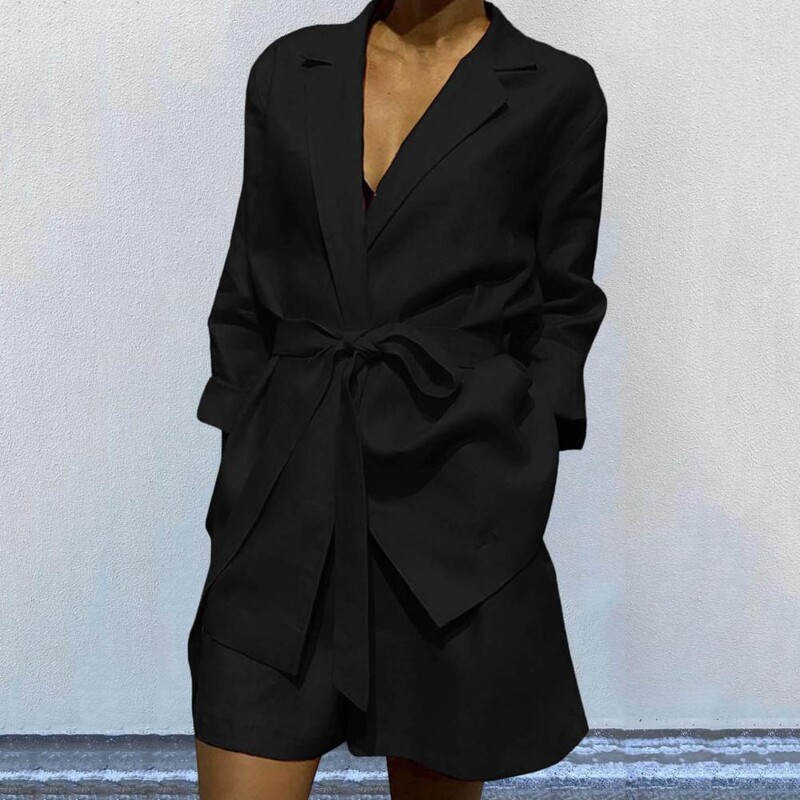 Ženski komplet kratkih hlača čiste boje Ženski komplet hlača Jednoredno kopčanje Kratke jakne dugih rukava Elegantan dvodijelni komplet za putovanje na posao