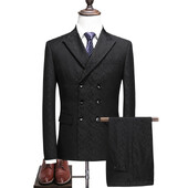 2024 (S-5XL) Bărbați dublu piept (costum + vestă + pantaloni) Costum elegant pentru nuntă la modă Business Casual Set din trei piese