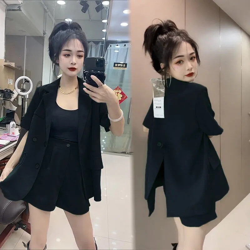 Pojedinačno/odijelo Jednostavno modno odijelo Žensko ljeto 2022. Novo široko i tanko odijelo Kratke hlače Dvodijelni ženski blejzer odijela Ljubičasta crna