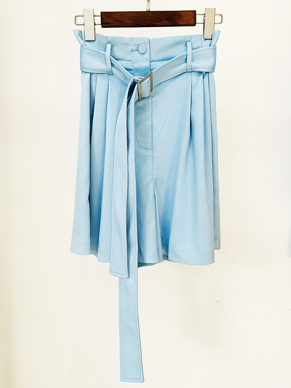 HIGH STREET Najnoviji modni dizajnerski set odijela za pistu iz 2024. Ženska satenska jakna sa kratkim rukavima, komplet kratkih hlača s remenom, 2 komada