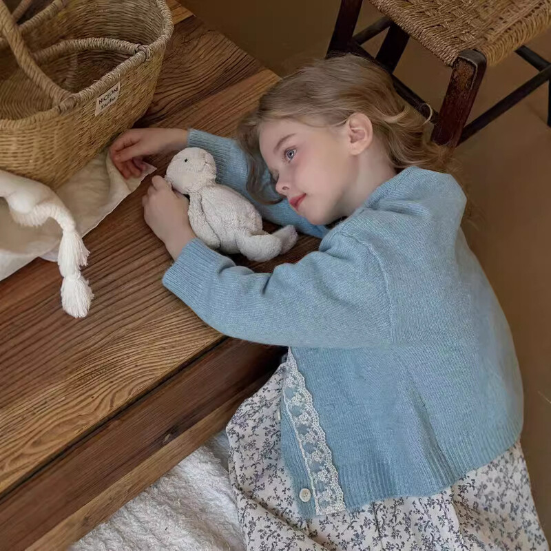 Džemper za djevojčice Kardigan Proljeće Jesen Novi korejski dječji čipkasti rubovi s cvjetnim rubovima Modni za djevojčice široki kaput s okruglim izrezom 2024.