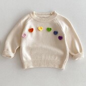 Pleteni deblji pulover za djevojčice, gornja odjeća, jesen, šareni pulover sa srcem, 1-6 godina, dječji zimski džemperi s okruglim izrezom