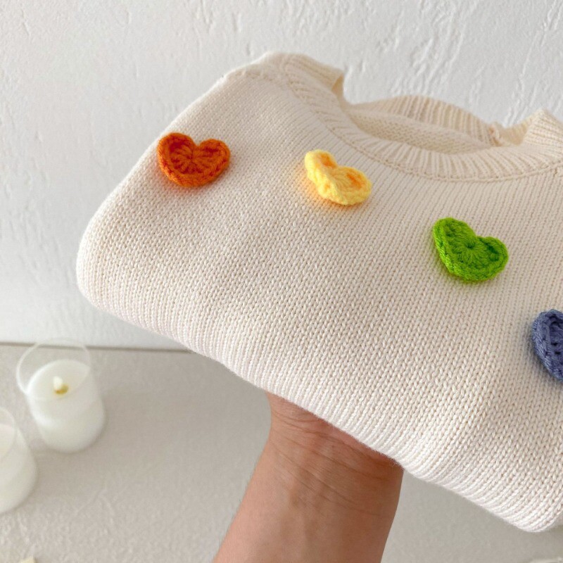 Pleteni deblji pulover za djevojčice, gornja odjeća, jesen, šareni pulover sa srcem, 1-6 godina, dječji zimski džemperi s okruglim izrezom