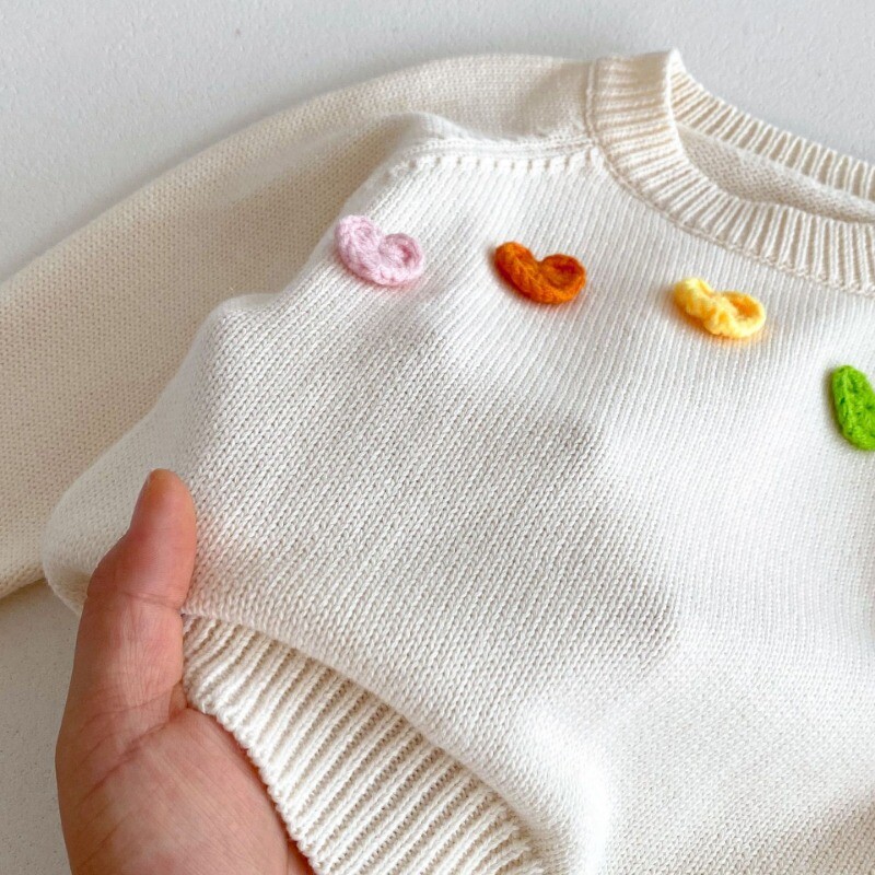 Pleteni deblji pulover za djevojčice, gornja odjeća, jesen, šareni pulover sa srcem, 1-6 godina, dječji zimski džemperi s okruglim izrezom