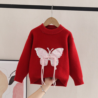 Meiteņu džemperis Modes Tauriņš Adīšana Pulovers Trikotāžas Pušķis Bērni Princeses Meitenes Rudens Ziemas Džemperi Bling HY08011