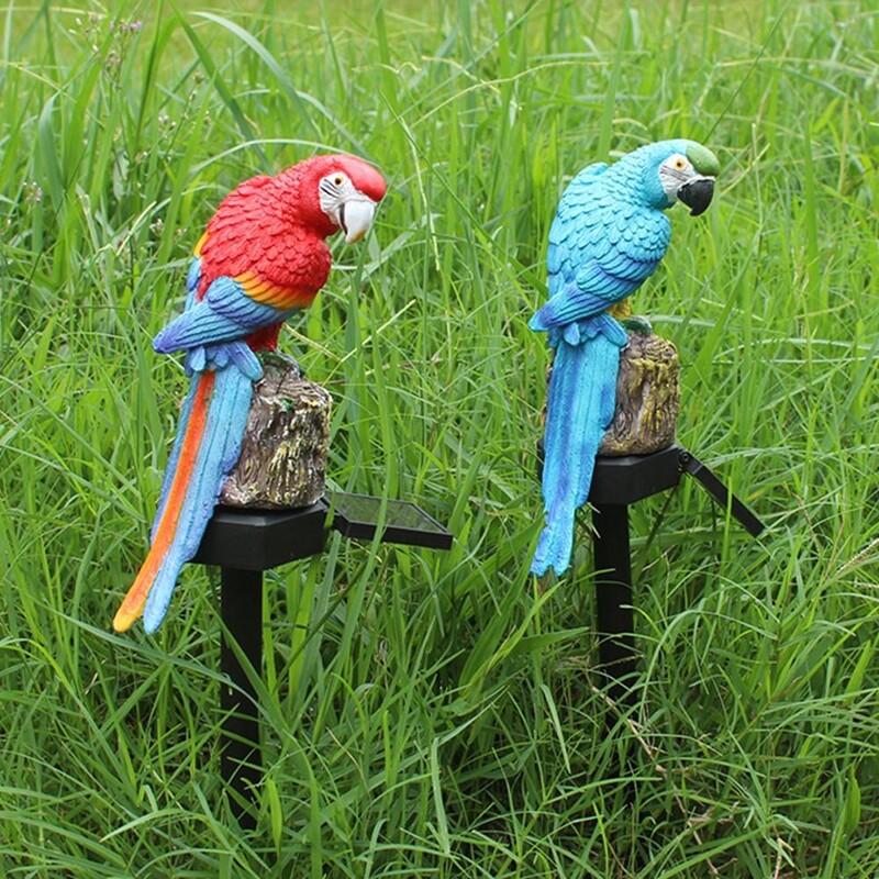 LumiParty Lampă solară cu LED de grădină în aer liber, impermeabilă, cu energie solară, în formă de papagal, lampă de gazon pentru calea de grădină, curte, curte