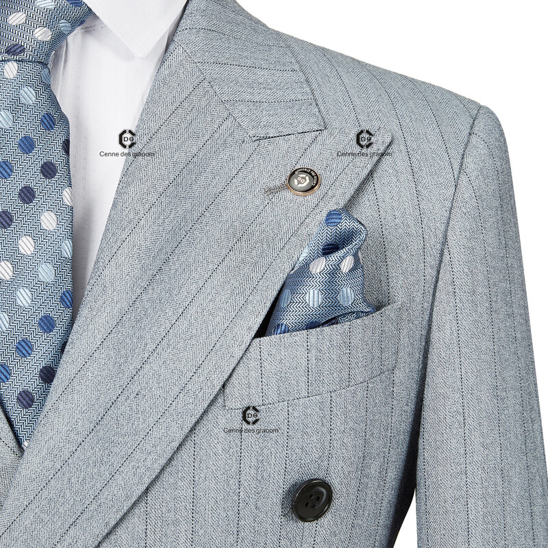 Cenne Des Graoom 2024 Muška odijela s plavim prugama Dvoredno redno šivano po mjeri 2-dijelni komplet sako Hlače Poslovni sastanak Vjenčanje