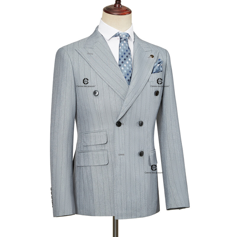 Cenne Des Graoom 2024 Muška odijela s plavim prugama Dvoredno redno šivano po mjeri 2-dijelni komplet sako Hlače Poslovni sastanak Vjenčanje