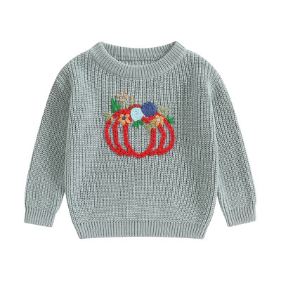 FOCUSNORM 0-3G Jauki zīdaiņi, meitenes, Helovīna džemperis ar garām piedurknēm, ziedu ķirbju izšuvumi, ziemas silti, trikotāžas puloveri