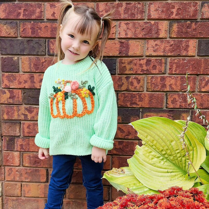 FOCUSNORM 0-3G Jauki zīdaiņi, meitenes, Helovīna džemperis ar garām piedurknēm, ziedu ķirbju izšuvumi, ziemas silti, trikotāžas puloveri