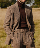 Elegáns halszálkás férfi esküvői öltönyök csúcsos hajtókás duplasoros szmoking vőlegénynek Blézer nadrág party üzleti szett