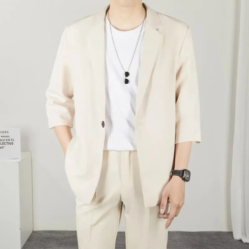 Ανδρικό κοστούμι με επτά μισά μανίκια, μοντέρνα κορεατική έκδοση, χαλαρή εφαρμογή, μεσομάνικο, άνοιξη καλοκαίρι, λεπτά ρούχα δυτικού τύπου