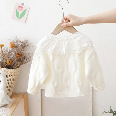 Dječja odjeća Džemperi za djevojčice s lijepim Peter Pan ovratnikom Cvjetni pleteni sako za djevojčice Jesenski dječji kardigan po mjeri HY07061