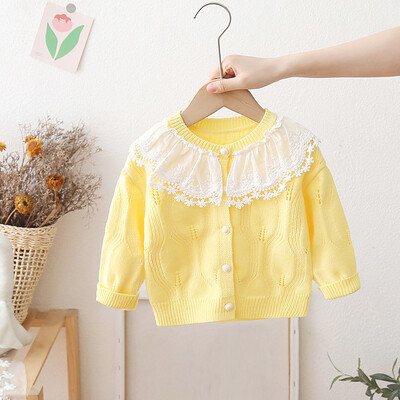 Dječja odjeća Džemperi za djevojčice s lijepim Peter Pan ovratnikom Cvjetni pleteni sako za djevojčice Jesenski dječji kardigan po mjeri HY07061