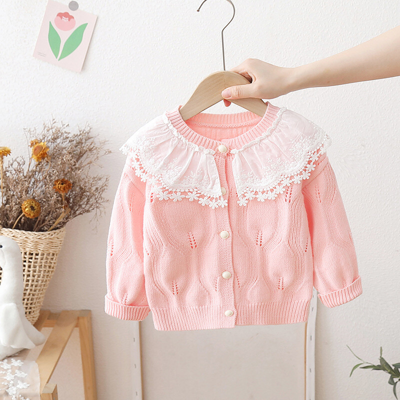 Dječja odjeća Džemperi za djevojčice s lijepim Peter Pan ovratnikom Cvjetni pleteni sako za djevojčice Jesenski dječji kardigan po mjeri HY07061