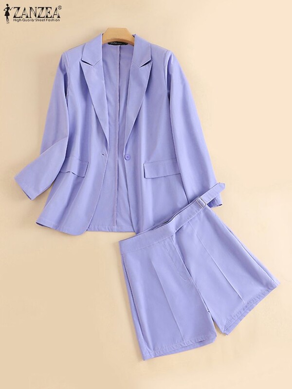 Elegantni sako dugih rukava Kompleti hlača 2024 ZANZEA Ženski jesenski OL Wok kratki kompleti Jednobojne trenirke od 2 komada Elegantno uredsko odijelo za dame