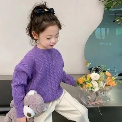 Pulover elegant tricotat pentru fete 2023 toamnă/iarnă nou sosire pentru bebeluși versiune coreeană din lână Top strat de bază Top