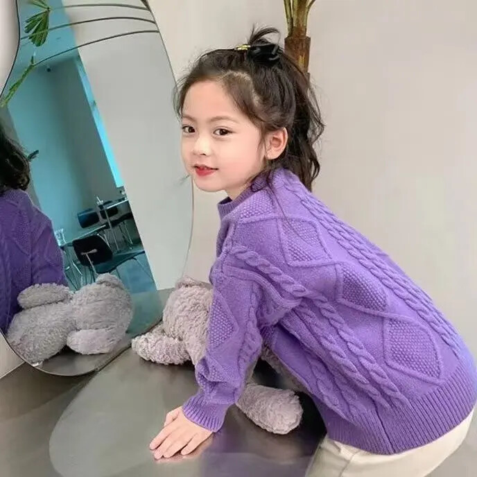 Pulover elegant tricotat pentru fete 2023 toamnă/iarnă nou sosire pentru bebeluși versiune coreeană din lână Top strat de bază Top