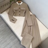 Proljeće jesen Ženska odijela High Street okruglog izreza dugih rukava dugmad Patchwork kardigan s elastičnim patentnim zatvaračem široke nogavice