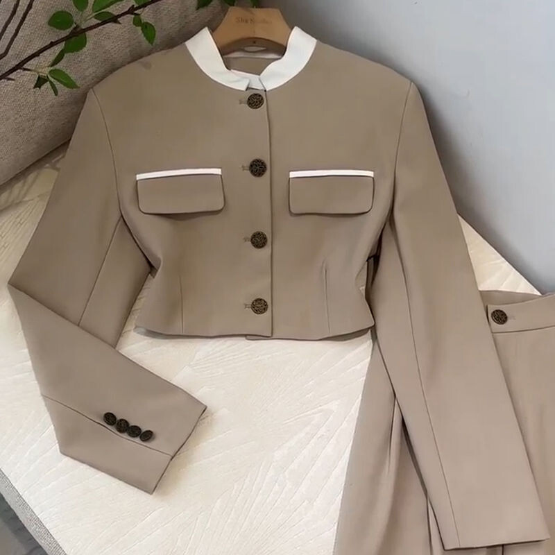 Proljeće jesen Ženska odijela High Street okruglog izreza dugih rukava dugmad Patchwork kardigan s elastičnim patentnim zatvaračem široke nogavice