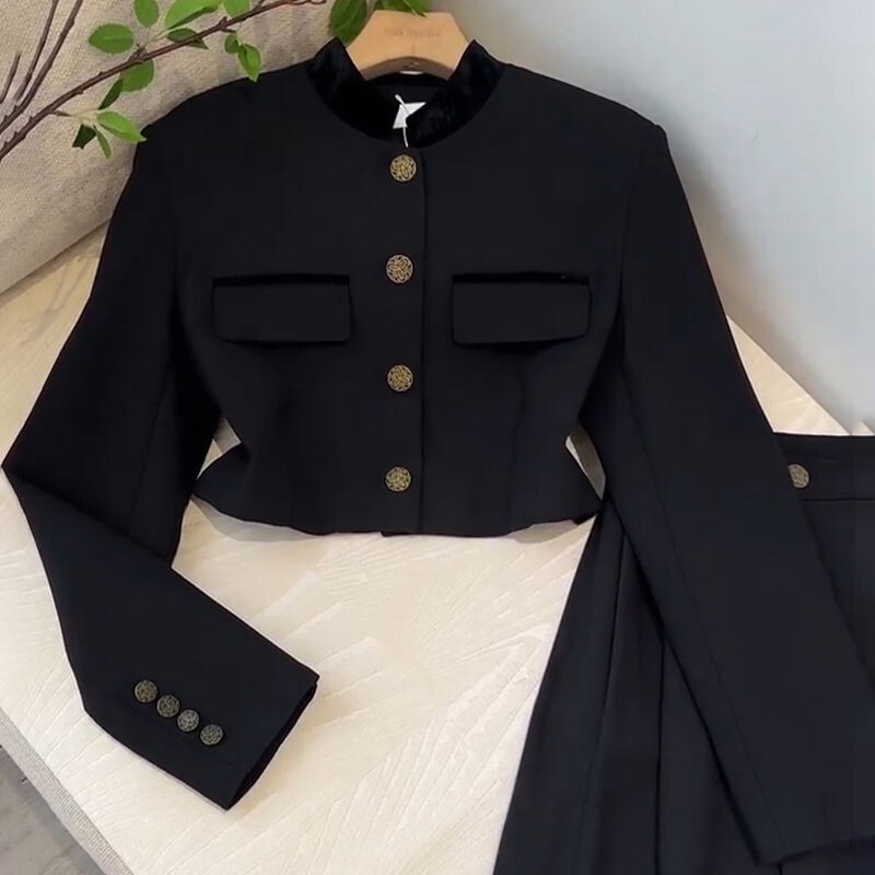 Proljeće jesen Ženska odijela High Street okruglog izreza dugih rukava dugmad Patchwork kardigan s elastičnim patentnim zatvaračem široke nogavice