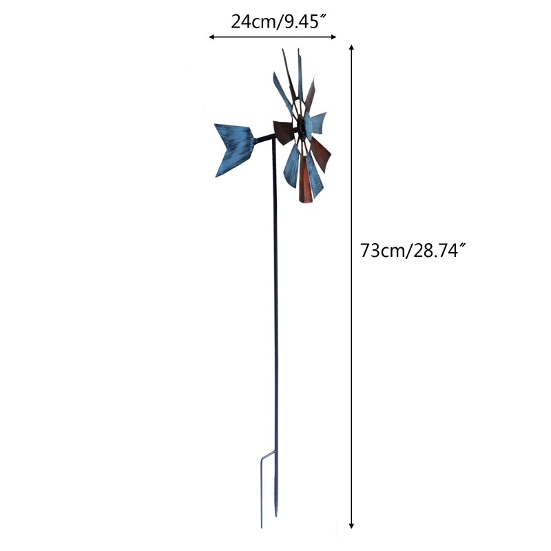 P82D kaltas dzelzs rotējošas vējdzirnavas, metāla vējdzirnavas, ainavas ornaments āra pagalma pagalma zāliena ratiņa dekorēšanai