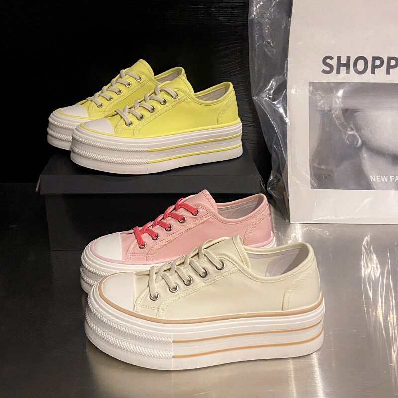 2024. Ženske platnene cipele s debelim potplatom Ženske niske jednobojne tenisice Prozračni gornji dio Ljetne studentske cipele za dizalo