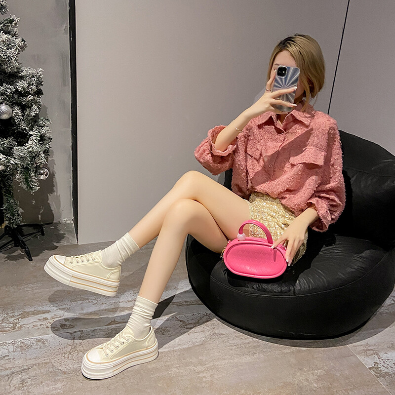 2024. Ženske platnene cipele s debelim potplatom Ženske niske jednobojne tenisice Prozračni gornji dio Ljetne studentske cipele za dizalo